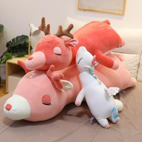 60/80/105cm Lovely Unicorn&Deer Plush Toys Stuffed Cute Flying Horse Doll Soft Cartoon Long Bed Sleep Pillows Baby Girls Gift