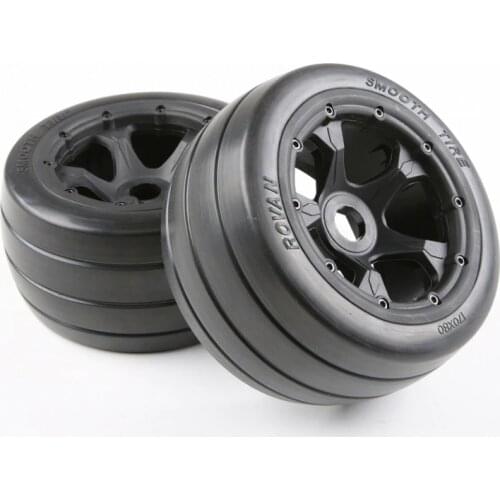 Baja Buggy Rear Wheels FC On-Road Racing Slick Tires Mounted on 5-Spoke Rims 24mm Hex for HPI Rovan Baja 5R 5B