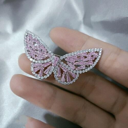 OKILY New Arrival Butterfly Brooches Pin for Women Coat Pins Suit Corsage Badge Fashion Pink Zirconia Broch Jewelry Accessories