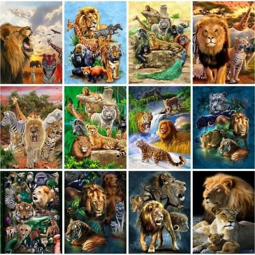 EverShine 5D Diamond Painting Lion Cross Stitch DIY Diamond Embroidery Zoo Animals Picture Rhinestones Hobby Gift Wall Decor