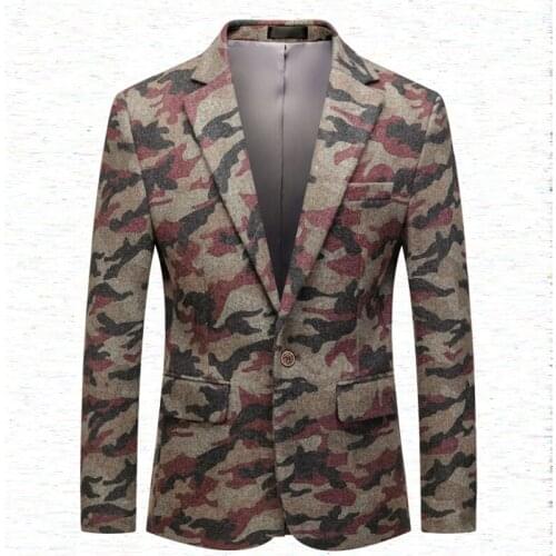 Camouflage mud material graffiti mens suit jacket casual cotton new mens South Korea slim suit jacket M-6XL