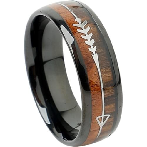 Classic 8mm black tungsten carbide rings for men and women wedding band couples gift Koa wood Arrows USA design