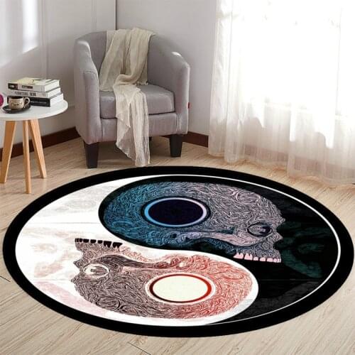 3D print skull Tai Chi Carpet Living room round rugs bedroom floor mat geometric pattern fashion circle rugs soft home floor mat