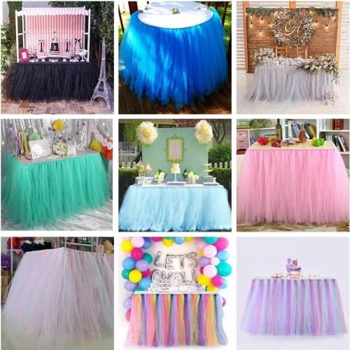 WALMD Colorful DIY Table Skirting Customize Handmade Tulle Tutu Table Skirt Birthday Party Wedding Decoration Home Textile