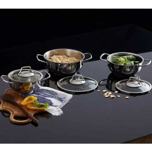 Roca Stainless Steel Cookware Set of Soup Pot 8 Piece Glass Cover Multifunctional Non-Stick Frying Pan Kitchen Cooking New Pots and Pans Set Kitchen Cookwares