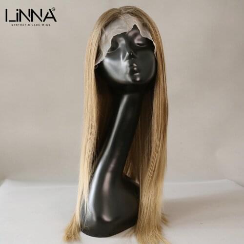LINNA 18 Inch Long Straight Lace Front Wig Blonde With Baby Hair High Density Heat Resistant Synthetic Wig For Women Cosplay Wig