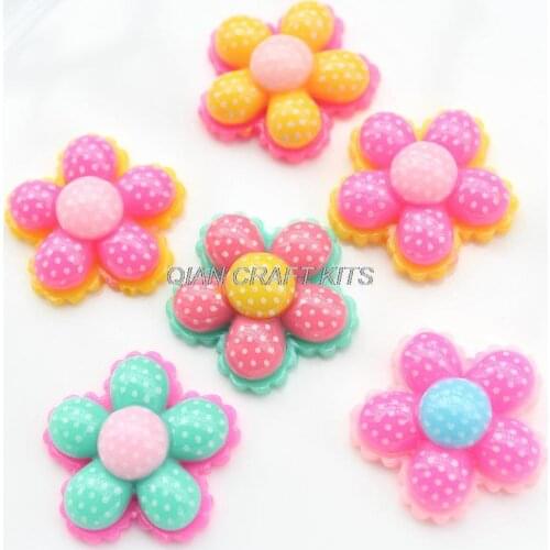 120pcs big 30mm Cute Sunflower Resin Cabochons decoden flatbacks mixed colors Girl Hair Bow Center Crafts DIY
