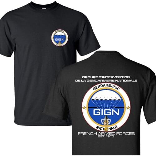 New Summer Fashion Men Cotton T Shirt Gign Elite Polices Special Force French Counter Terrorism Black T-shirts Hip Hop Tees Tops