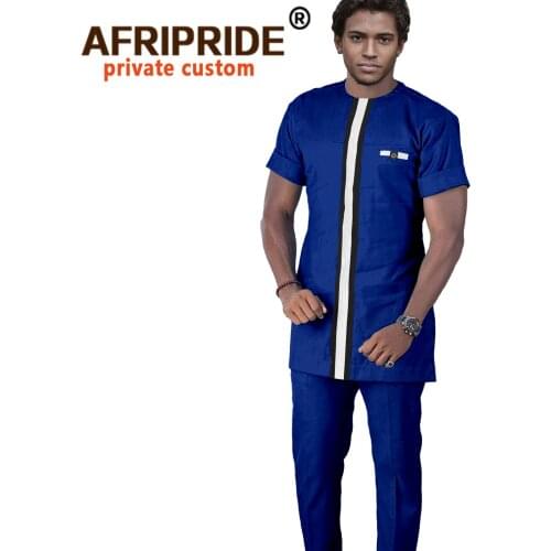 Men Tracksuit African Clothing Dashiki Tops and Ankara Pants Suit Bazin Riche 2 Piece Outfits Short Sleeve Sweetsuit A2016062