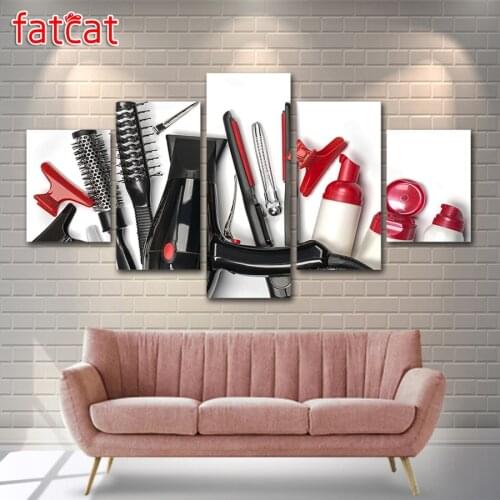 FATCAT 5 Piece Diy Diamond Painting Hairdressing picture for beauty salon Full Square Round Drill Diamond Embroidery Sale AE892