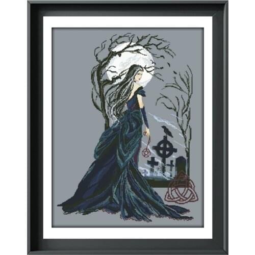 Into the darkness cross-stitch kit fairy pattern 18ct 14ct 11ct counted deep gray canvas embroidery DIY needlework