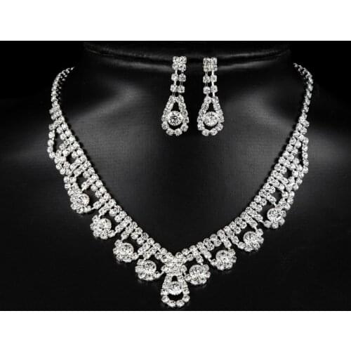 Luxury Wedding Jewelry Sets for Bride Bridal Bridesmaid Jewelery Austria Crystal Drop Earring Necklace Set Wholesale Gift