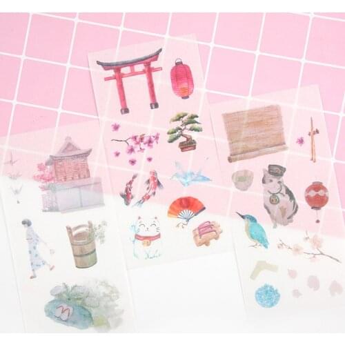 6Sheets/Pack Creative Japanese Cherry Blossom Decoration Scrapbooking Stickers Transparent PVC Stationery Diary Stickers