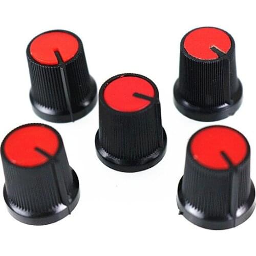 Newest !! 10 Pcs 6mm Shaft Hole Dia Plastic Threaded Knurled Potentiometer Red Knobs Caps