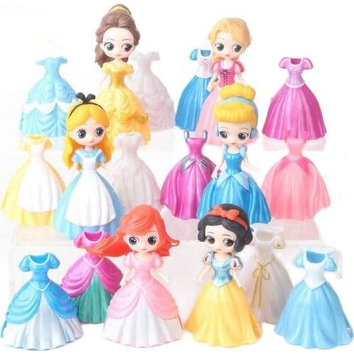 Wholesale 6 sets 8cm Fashion Princess Sofia Snow With dolls Dress Up Princess Elsa Anna model Doll Toy Set Gifts for Girls