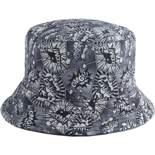 Cartoon Letters Printed Summer Hat Women Men Panama Bucket Hat Fashion Design Flat Visor Fisherman Cap Anime Sun Hats