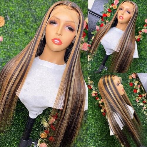Highlight Lace Front Wig Brazilian Lace Front Human Hair Wigs Straight Lace Closure Wig For Women T Part Lace Wig Bleached Knots
