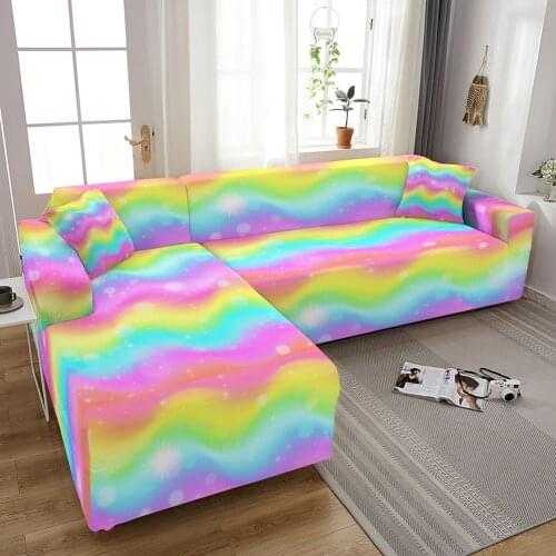 Rainbow Strip Sofa Cover for Living Room Stretch Slipcovers Sectional Funny Couch Cover funda de sofá L Shape Sofa Need 2pc