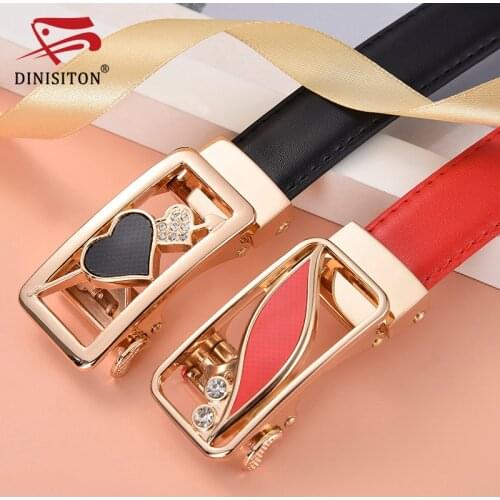 DINISITON Automatic Belt For Women Genuine Leather Strap All-match ladies Adjustable Belts Fashion Designer Luxury Brand