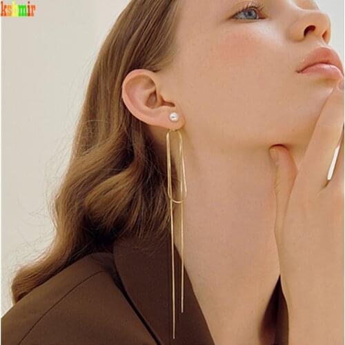 Kshmir Earrings Drop a Pair of Imitation Pearl Earrings Tassel Earrings Vintage Earring Female Temperament Long Eardrop Gold
