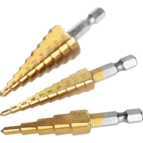 Step Drill Bit 3-12mm 4-12mm 4-20mm HSS Straight Groove Titanium Coated Wood Metal Hole Cutter Drilling Power Tools Set