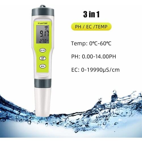 EZ9902 3 in 1 EC Meter Water Quality Tester PH EC TEMP Meters Replace Probe Purity Measure Tool Acidity Testers For Pool 20%off