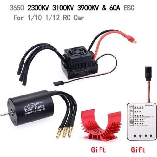 Waterproof 3650 2300KV 3100KV 3900KV Brushless Motor with 60A ESC w/ Program Card Combo for 1/10 1/12 RC Car Truck Monster Toy