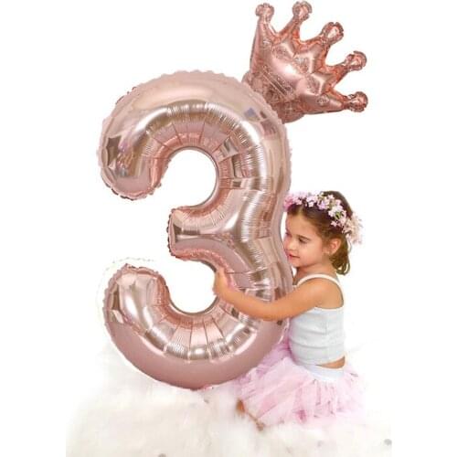 3 Year Birthday Balloons 1st Birthday Ballon Crown Number Baloon Rose Gold Foil Balon Happy Birthday Decor Kids Girls 40inch