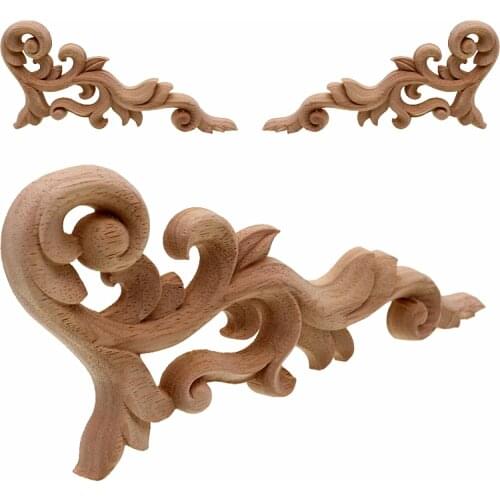 VZLX Practical Rose Floral Oak Wood Applique Carved Corner Home Decoration Accessories Door Wall Furniture Decor Decal Figurine