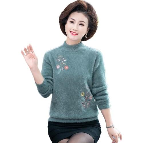 Middle-Aged Women Imitation Mink Velvet Sweater Autumn Winter Thick Warm Soft Jumper Plus Size Loose Women Pullover Sweater 2295