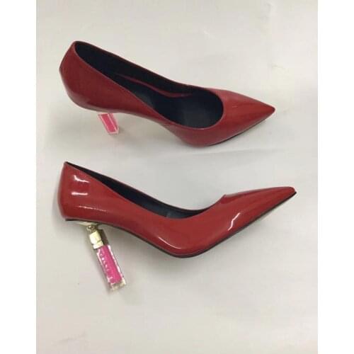 Moraima Snc Sexy High Heel Shoes Woman Pointed Toe Strange Heels Pumps Red Patent Leather Party Wedding Shoes