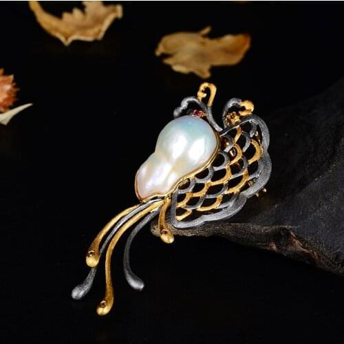 Manufacturer Butterfly Shape Natural Freshwater Pearl Ladies Pendant And Brooch Dual-use S925 Sterling Silver Pendant