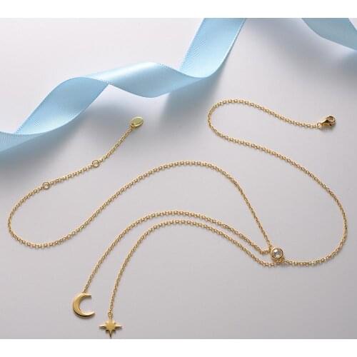 925 Sterling Silver Jewelry Female Gold Starburst Moon Long Necklace Accessories for Women Statement Jewel Party Birthday Gifts