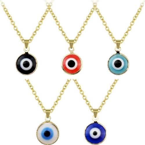 Vintage Ethnic Round Turkey Evil Eye Necklace For Women Gold Color Blue Eye Pendant Choker Clavicle Chain Turkish Jewelry