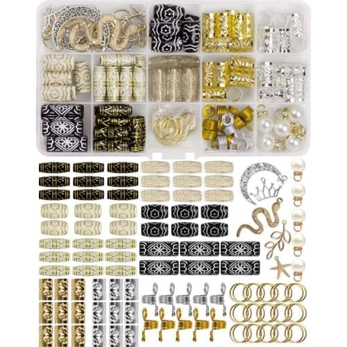 1set Hair Jewelry Braids Imitation Wood Beads Metal Hair Cuffs Beard Tube Beads Hair Coils Headwear Accessories