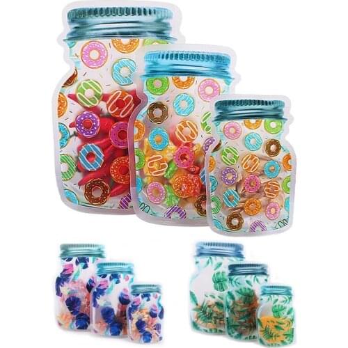10pcs Reusable Bag Mason Jar Bottles Nuts Cookies Zipper Seal Food Storage Bags Snacks Kitchen Freezer Organizer Portable Travel