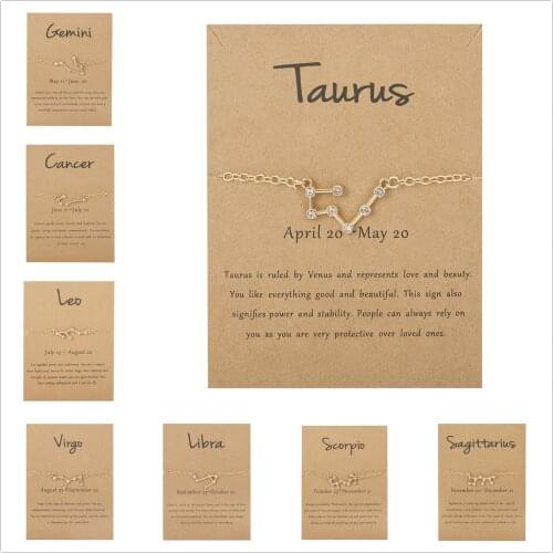 12 Constellation Cardboard Bracelets Rhinestone Starry Sky Map Star Zodiac Sign Charm Bracelet Friendship Birthday Jewelry Gift