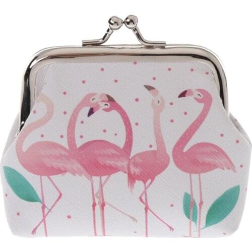 2018 New Fashion Cartoon Flamingo Faux Leather Coin Purse Bag Key Case Women Mini Wallet
