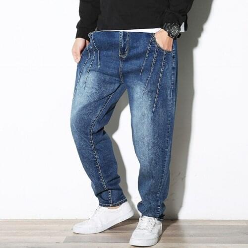 2020 New Winter Mens Jean Pants Fashion Solid Korean Mid Waist Denim Pants Male Casual Loose Fit Harem Pants Plus Size M-7XL