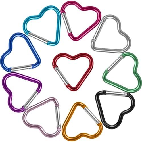 3pcs Heart-shaped Aluminum Carabiner Key Chain Clip Outdoor Camping Keyring Hook Water Bottle Hanging Buckle Travel Kit Climbing