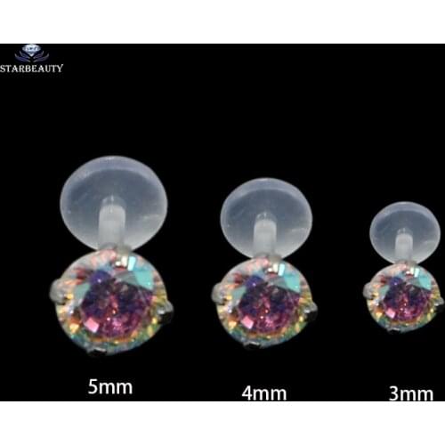 3pcs AB Color Gem Labret Lip Bar Ring Earring Bioplast Labret Flexible Monroe Push Fit Top 16g Ear Tragus Cartilage Piercing