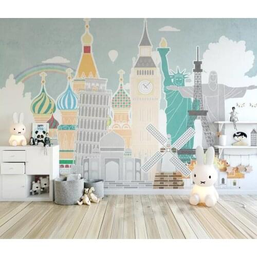 Milofi custom 3D wallpaper mural hand-painted landmark architectural illustration childrens room background wall decoration