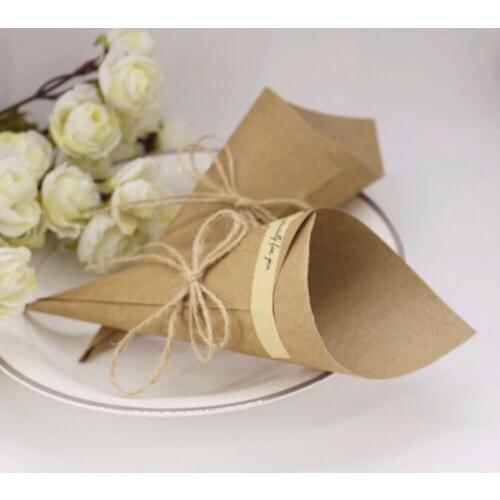 50pcs Wedding Favors Flower Cones Holder Ice Cream Style DIY Brown Kraft Paper Candy Boxes gift decor Wedding Party supplies