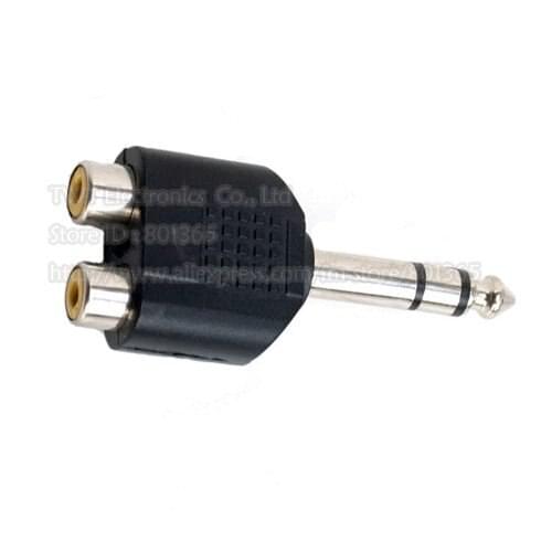 Free shipping 20pcs 6.35mm 1/4" Male Stereo To 2 Dual RCA Female Y Splitter Audio Adapter Connector
