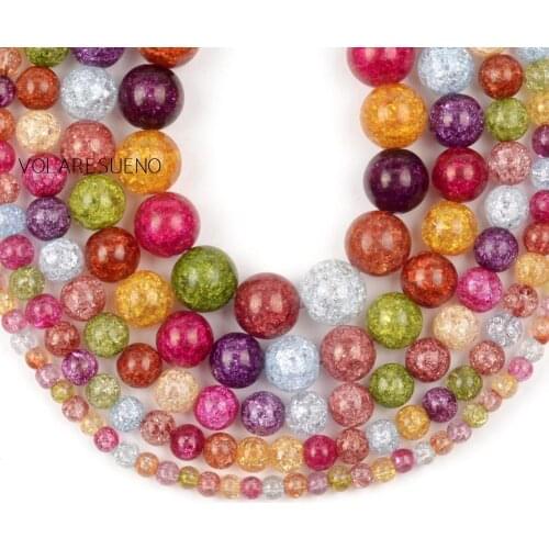 6/8/10/12mm Natural Stone Multicolour Cracked Crystal Beads For Jewelry Making Needlework DIY Bracelet Spacer Beads 1strand/15