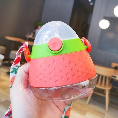 Cute Watermelon Ice Cream Water Bottle With Straw Creative Strawberry Shape Leakproof Kids Student Tritan Water Bottle BPA Free