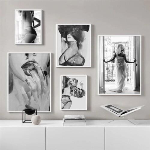 Black and White Sexy Woman Wall Art Modern Fashion Pictures for Bedroom Frameless Gorl Room Decor Painting