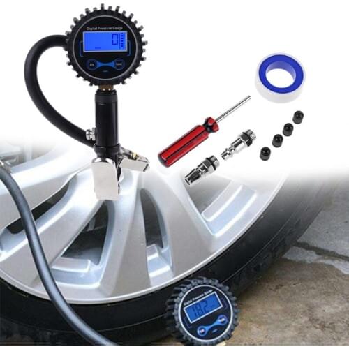 Digital Tire Inflator with Pressure Gauge and Back Night LED Light - Heavy Duty Auto Air Inflating Gun with 4 Valve Caps