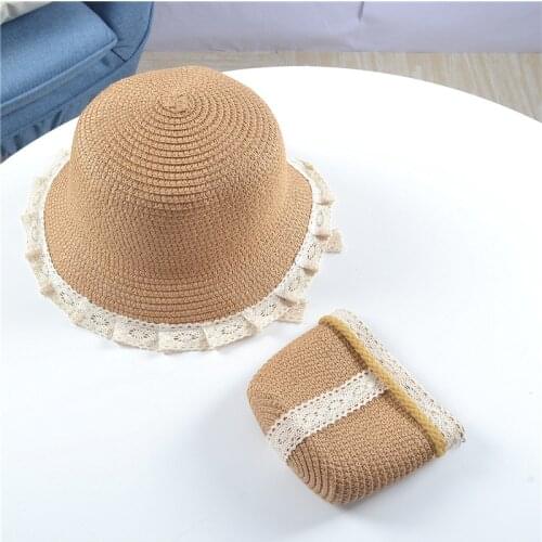 Childrens Straw Hat Female Summer Lace Beach Hat Small Fresh Leisure Vacation Sun Protection Sunshade Hat Small Bag
