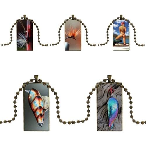 For Child Fishing Tackle Lures Glass Cabochon Pendant Necklace Rectangle Fashion Necklace